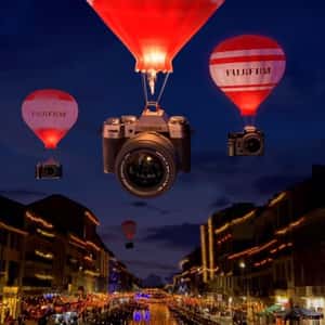 Cameras on Hot Air Balloon in a fake-out-of-home ad of Fujifilm