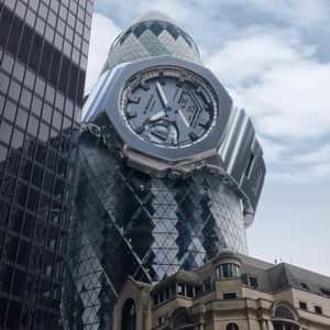 Gherkin Wears a Watch in a fake-out-of-home ad of G-SHOCK
