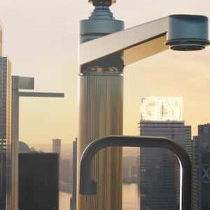 Faucets Towering Along Skyscrapers in a fake-out-of-home ad of Gessi