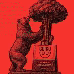 Bear Statue Grabs Food Bag in a fake-out-of-home ad of Goiko