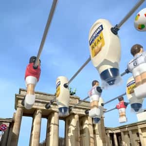 Soccer Table Set Up at the Square in a fake-out-of-home ad of Hellmann's