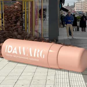 Cocoa Husks Spill Over in a fake-out-of-home ad of IDA WARG Beauty