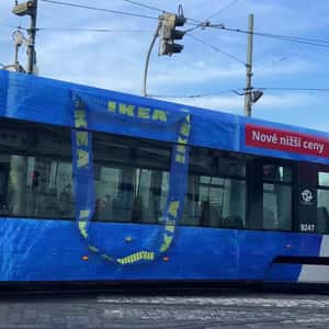 Inflated Furnitures Attached on Tram in a fake-out-of-home ad of IKEA