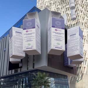 Skincare Packaging on Building in a fake-out-of-home ad of Eau Thermale Jonzac Maroc