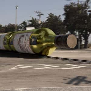 Wine Bottle Tram in a fake-out-of-home ad of Jurupinga Dinalle