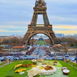 Buffet on Banana Leaf in a fake-out-of-home ad of Kerala Tourism