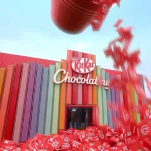 Bucket Pours Out Chocolate Bars in a fake-out-of-home ad of KitKat