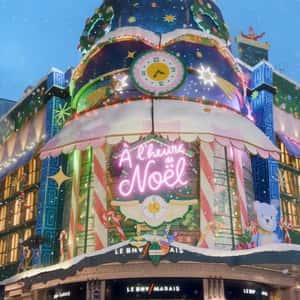 Santa's Workshop Built on Facade in a fake-out-of-home ad of Le BHV Marais