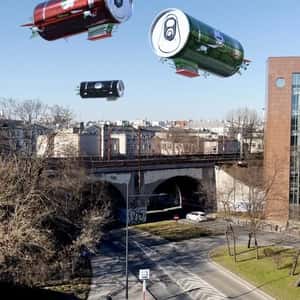 Legia Warszawa Energy Drink Blimps in a fake-out-of-home ad of Legia Warsaw