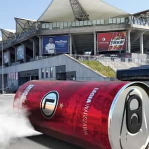 Energy Drink Car Speeds in a fake-out-of-home ad of Legia Warszawa