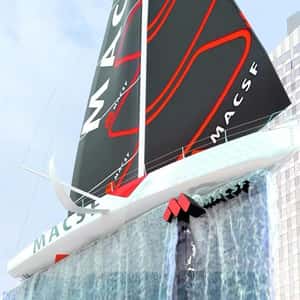 Yacht Perches at Building in a fake-out-of-home ad of Voile MACSF