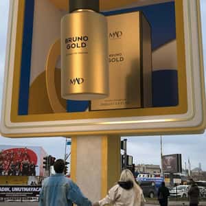 Perfume Sprays Over Couple in a fake-out-of-home ad of MAD Parfumeur