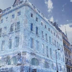 Building Wrapped in Icy Frost in a fake-out-of-home ad of Maison 123