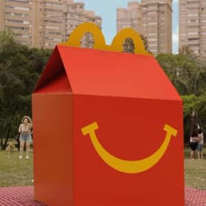 Crane Drops Happy Meal Box in a fake-out-of-home ad of McDonald's