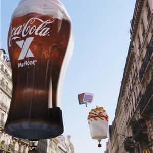Burger Hot Air Balloons Fly Over City in a fake-out-of-home ad of McDonald's