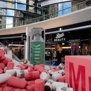 Makeup Bottles Glide Down Stairs in a fake-out-of-home ad of Boots