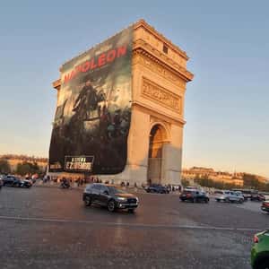 Napoleon Poster Unfurls on Monument in a fake-out-of-home ad of Sony Pictures