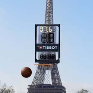 Basketball Hoop at Eiffel Tower in a fake-out-of-home ad of Tissot