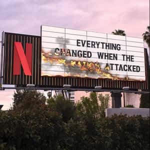 Billboard Fire Reveals Update in a fake-out-of-home ad of Netflix