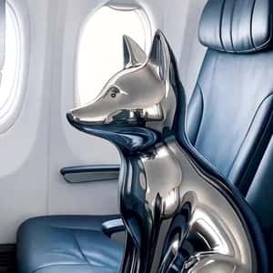 Silver Fox Rides a Plane in a fake-out-of-home ad of Maison Kitsuné