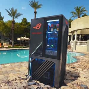 PC Tower Dispenses Soda Cans in a fake-out-of-home ad of Republic of Gamers