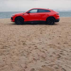 Car Lands on Beach in a fake-out-of-home ad of Lamborghini
