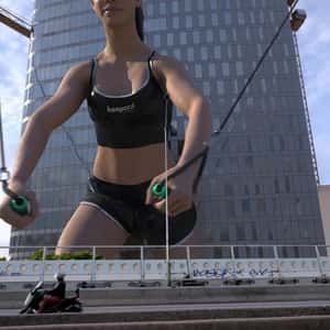 Woman Works Out in Front of Building in a fake-out-of-home ad of Keepcool