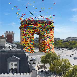 Bricks Cover Arc de Triomphe in a fake-out-of-home-ad of LEGO