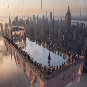 Fashion Runway in the Sky in a fake-out-of-home ad of Oh Polly