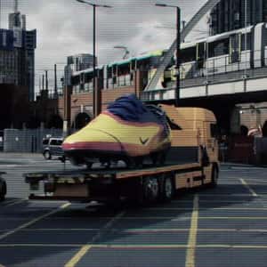 Football Shoes Delivery by Truck in a fake-out-of-home ad of Erling Braut Haaland