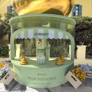 Pistachio Cream Flows from Booth in a fake-out-of-home ad H&M Beauty