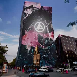 Abstract Paint Flows in a fake-out-of-home ad of Linkin Park