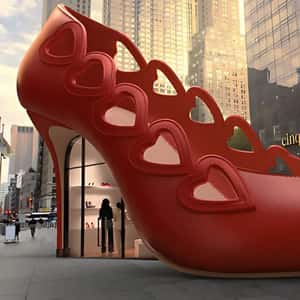 Red Heel Pop-Up Store in fake-out-of-home ad of Cinq à Sept