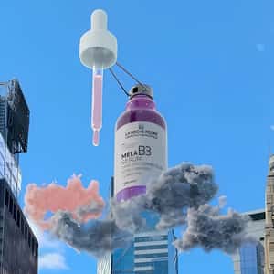 Serum Drops Remove Dark Clouds in fake-out-of-home ad of La Roche-Posay
