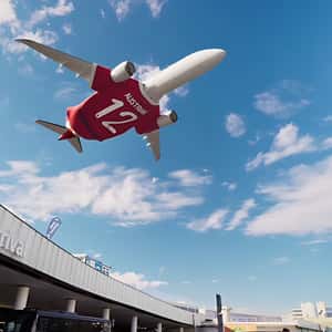 Plane Wearing a Red Jersey in a fake-out-of-home ad of Austrian Airlines