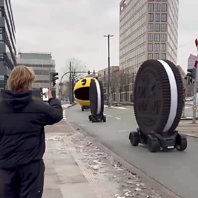 Cookies and Pac-Man on Wheels in fake-out-of-home ad of Oreo.
