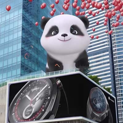 Panda Emerge From 3D LED Screen in a fake-out-of-home of Huawei