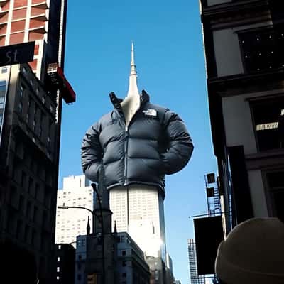 Empire State Building Wearing Black Jacket in a fake-out-of-home ad of JD Sports