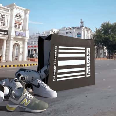 Shopping Bag Spill Shoes in a fake-out-of-home ad of Foot Locker