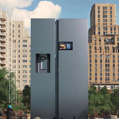 Smartphone Transformed into Refrigerator in a fake-out-of-home ad of Samsung