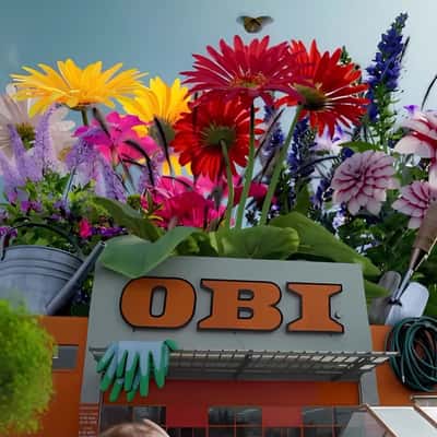 Flower Garden Above the Store’s Roof in a fake-out-of-home of OBI