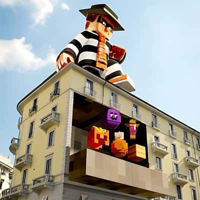 Minecraft Toy Collection Display in a fake-out-of-home ad of McDonald’s