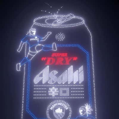 Beer Can Drone Light Show in a fake-out-of-home-ad of Manchester City