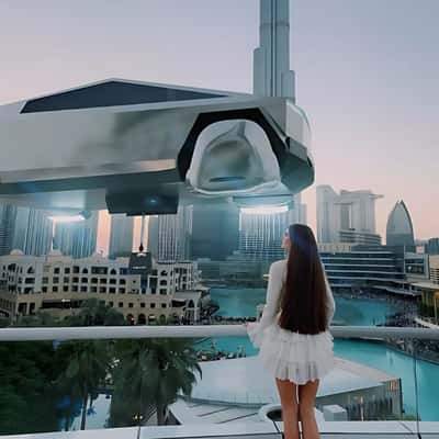Flying Futuristic Food Delivery Car in a fake-out-of-home ad of Amaya