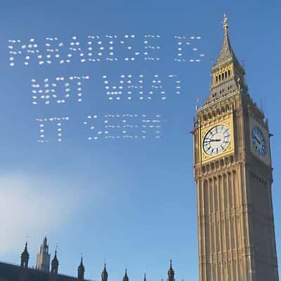 Air Show Message Above Big Ben in a fake-out-of-home ad of Disney Plus