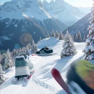 Sneakers Racing on Ski Park in a fake-out-of-home ad of Foot Locker