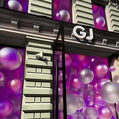 Frosted Balls Rushing Out From Store in a fixed-out-of-home ad of Gloria Jeans