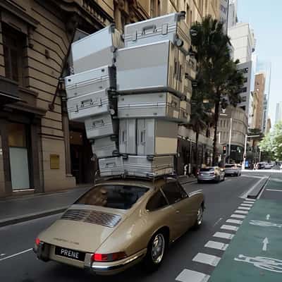Car Loaded with Suitcases in a fake-out-of-home ad of Prene