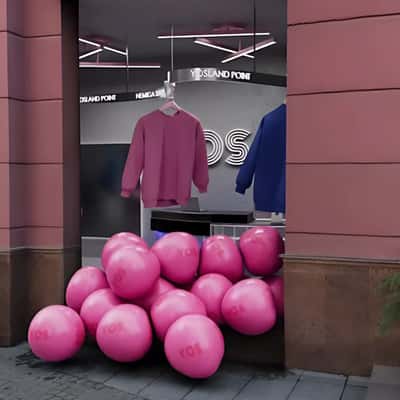 Sweater Conveyor Display at Store in a fake-out-of-home ad of YOS