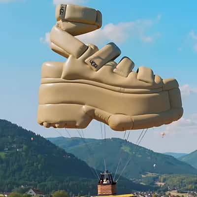 Sandal Hot Air Balloon Glides Above Flowers in a fake-out-of-home ad of UGG